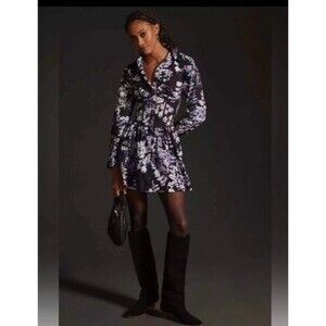 Anthropologie Corset Shirt Mini Dress M 10 Women Casual Floral Printed Short